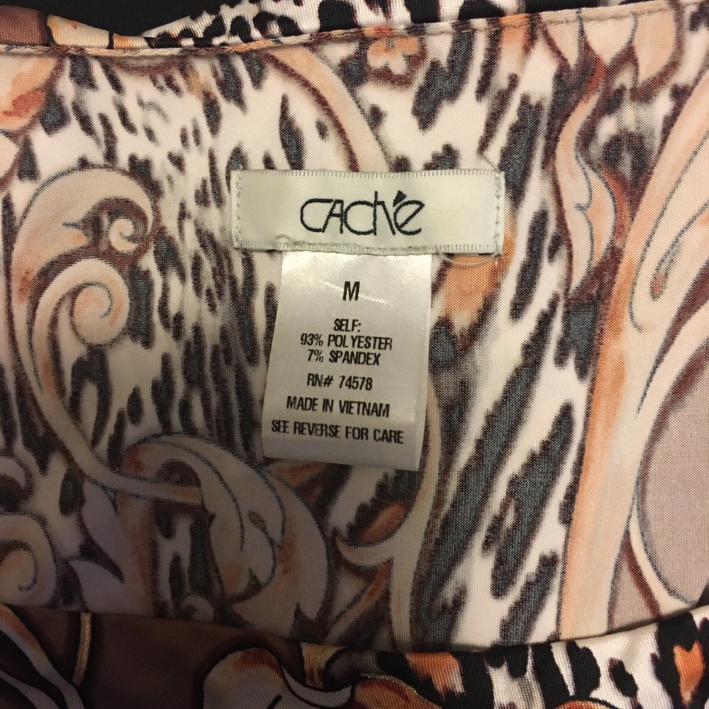 CACHE Tan White Bodycon Blouson Tunic Top Size M Medium M $125 EUC DDR Y2K - Picture 3 of 4
